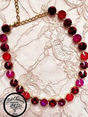 Pink Rose Sangria Large Premium Crystals In 18K Gold Plated Classic Necklace